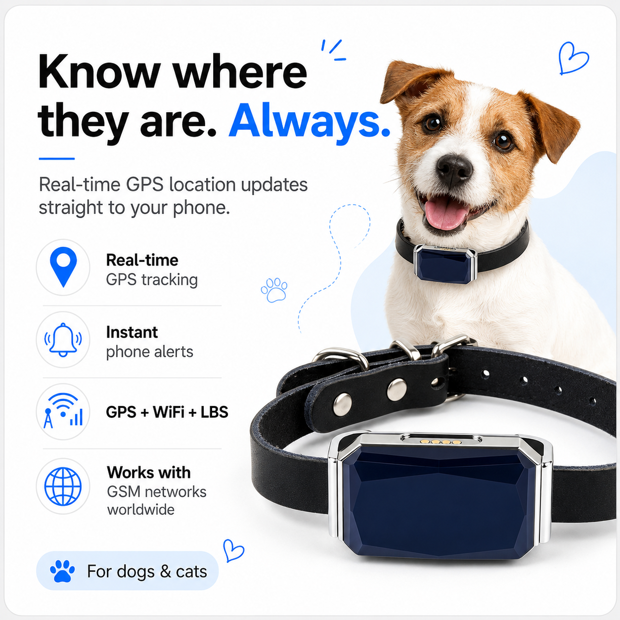 GPS Pet Tracker Collar for Lost Pet Location Tracking