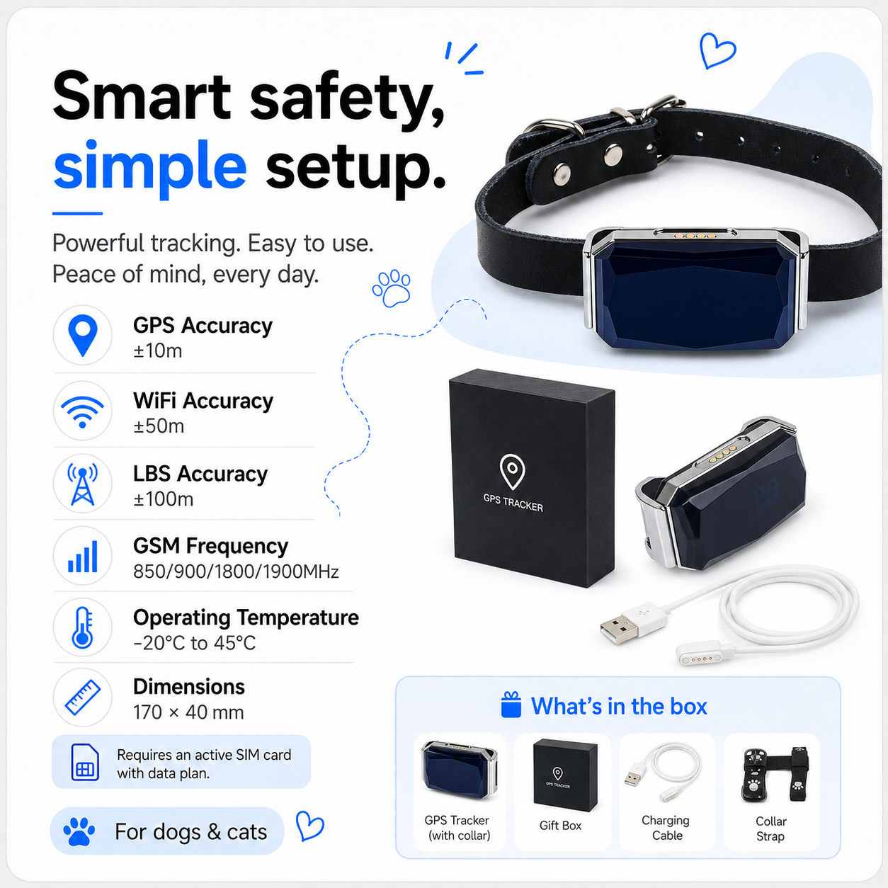 GPS Pet Tracker Collar for Lost Pet Location Tracking
